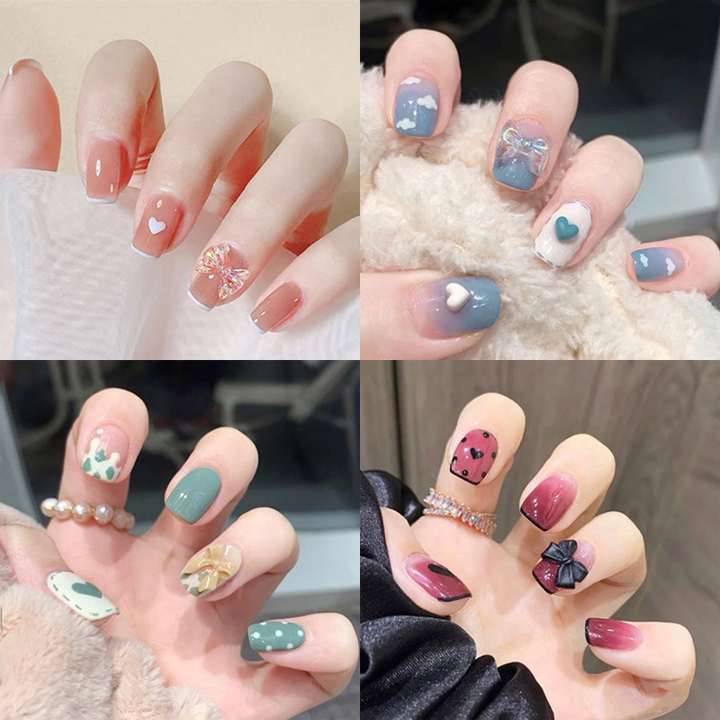 Autumn and Winter Wearable Fake Nails Long Water Drop European and American Manicure Colorfulful Small Manicure Tools Finished Trapezoidal Nails
