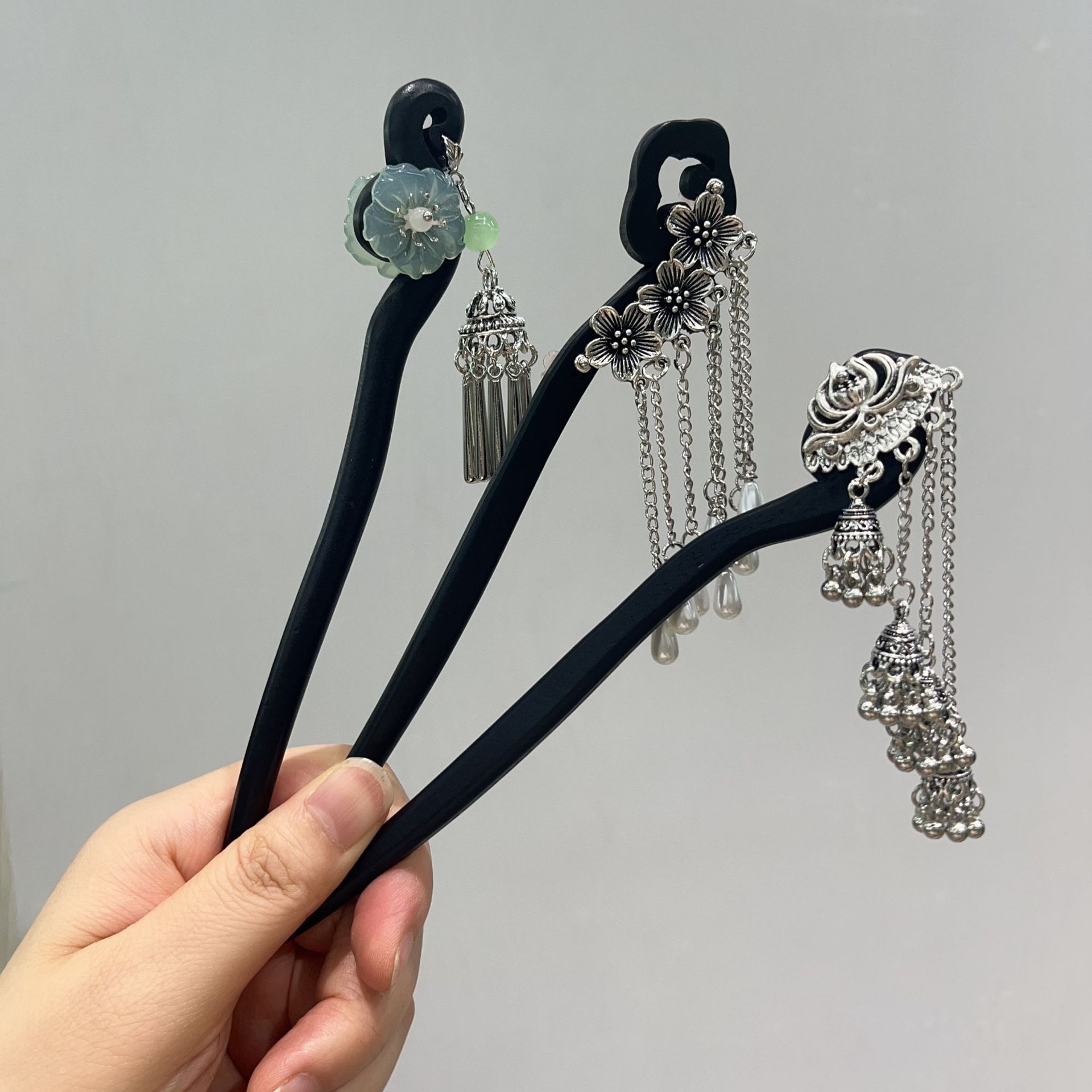 Miaojiang Goddess! New Chinese-style tassel hair accessory! Bell hairpin in Miao ancient silver style with a handle ring