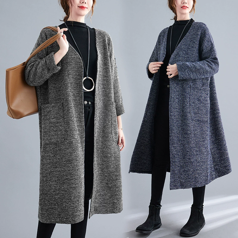 2021 осенне-зимний женский кардиган средней длины больших размеров, ветровка с длинными рукавами, свободное имитационное пальто с начесом