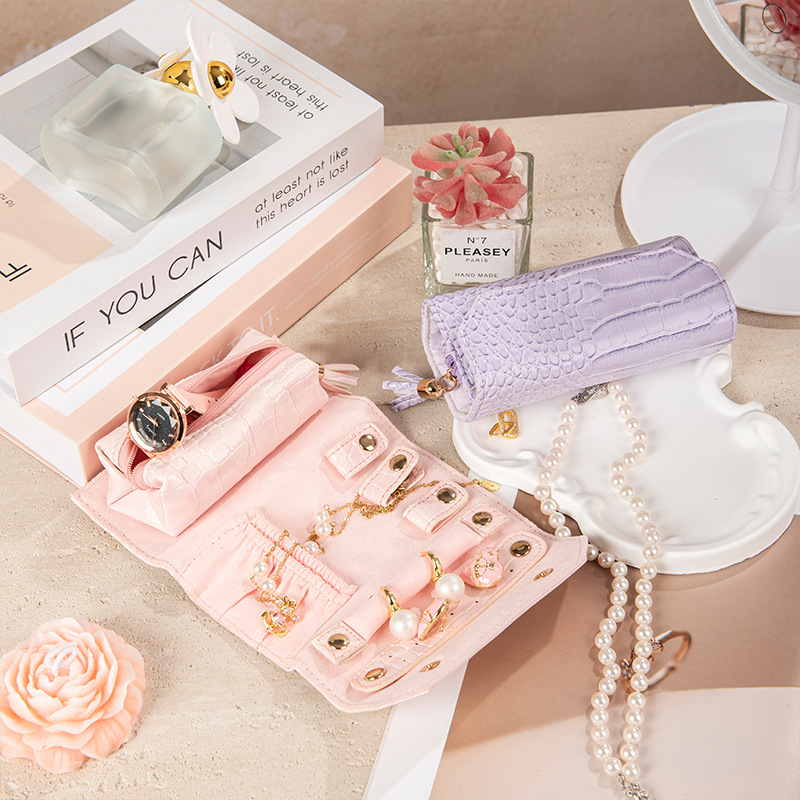 Estuche portátil para guardar joyas, con diseño de cocodrilo, tela de terciopelo, caja para joyas, rollo para joyas, caja de regalo para bodas