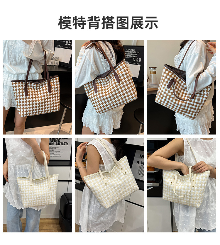 Casual commuting women's bag 2025 Spring checkered simple, stylish and trendy single-shoulder crossbody bag tote bag details Picture