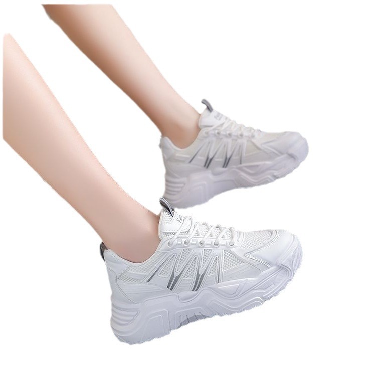 Internet Celebrity zapatos de papá para las mujeres 2024 primavera y otoño nueva moda de malla zapatos casuales ligero fondo grueso estudiante zapatilla de deporte de moda