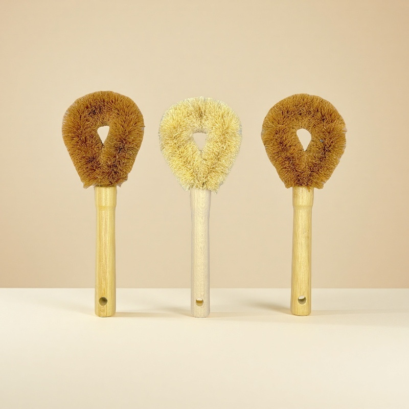 Cepillo de Cocina de Madera con Mango Largo para Lavar Ollas sin Dañarlas, sin Mancharse las Manos, Elimina Manchas, Cepillo Antiadherente de Fibra de Coco.