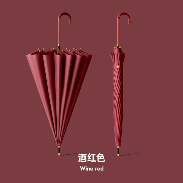 Burgundy-16 Bone Skin Bend String-Fiber Wind-resistant Umbrella Bone
