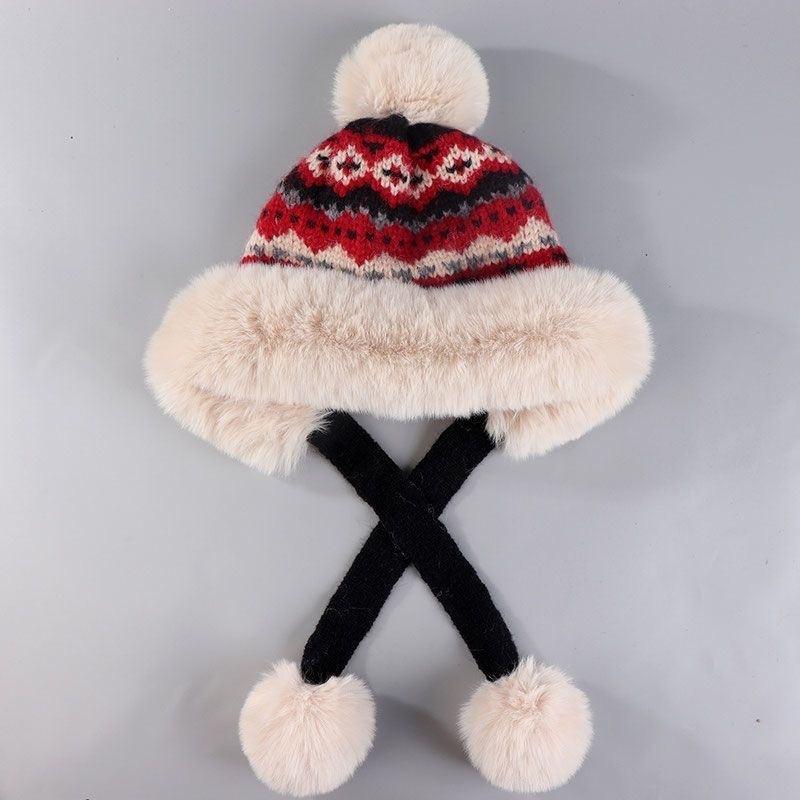 New Knitted For Women Winter Fleece Lined Thickened Warm Pom Outdoor Cycling Ear Protection Cold Resistant Hat_voghion.com