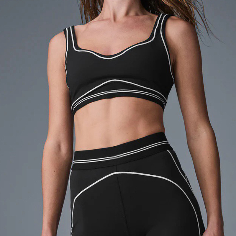Sujetador deportivo de fitness desnudo de alta intensidad europeo y americano transfronterizo a juego, pantalón de yoga de cintura alta con nalgas de melocotón de dos piezas image 6