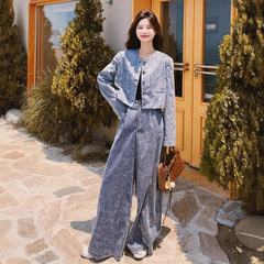 灰色韩系高级感休闲风套装裤女秋季2025新款小香外套阔腿裤两件套