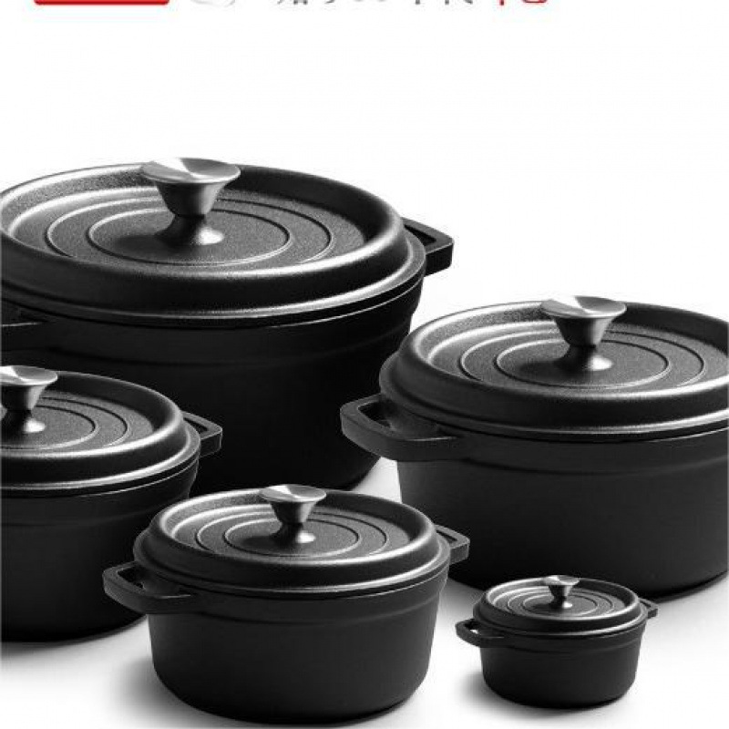 跨境亚马逊铸铁锅双耳加深加大欧式面包锅无涂层铸铁炖锅