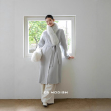 ES MODISH 冬季新品气质名媛风双面呢大衣狐狸毛领高级感羊毛外套