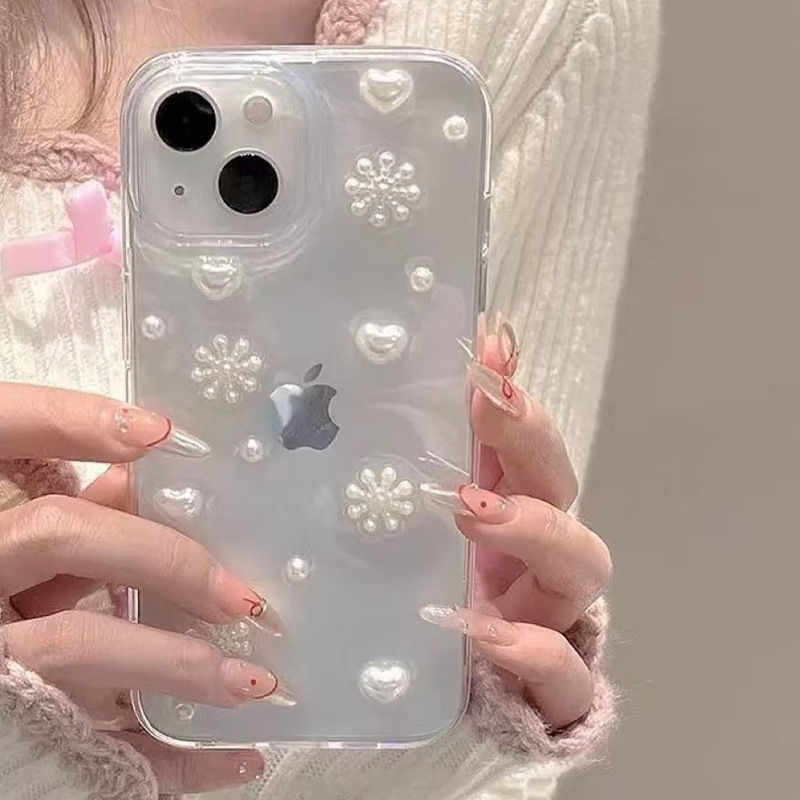 El paquete de copos de nieve de perlas tridimensionales INS love Pearl es adecuado para el soporte antideslizante del teléfono móvil Apple huawei.