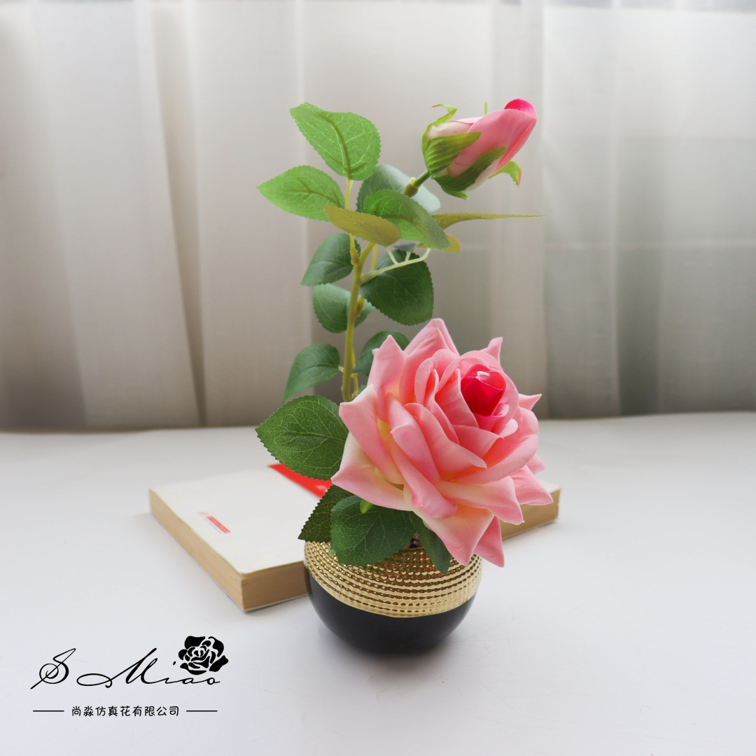Flores falsas bonsái de rosas de alta gama de estilo europeo simulación de flores de moda decoración creativa decoración de plantas verdes artificiales simulación de macetas image 8