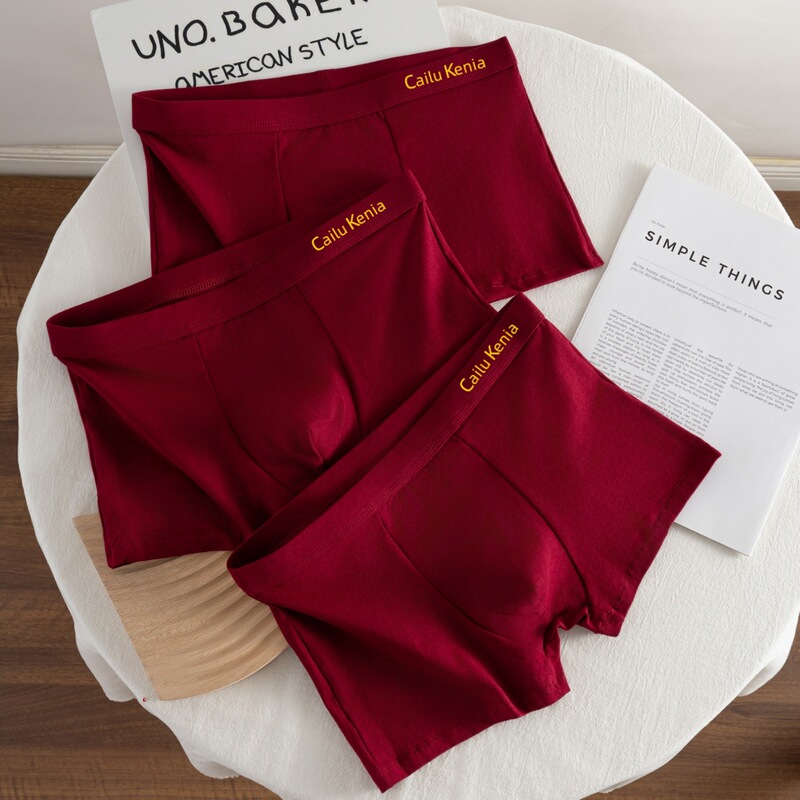 Pure Cotton Zodiac Year Underwear Men's Burgundy Boxer Briefs for the Year of the Dragon Boxer Briefs Festive Wedding Boys Shorts