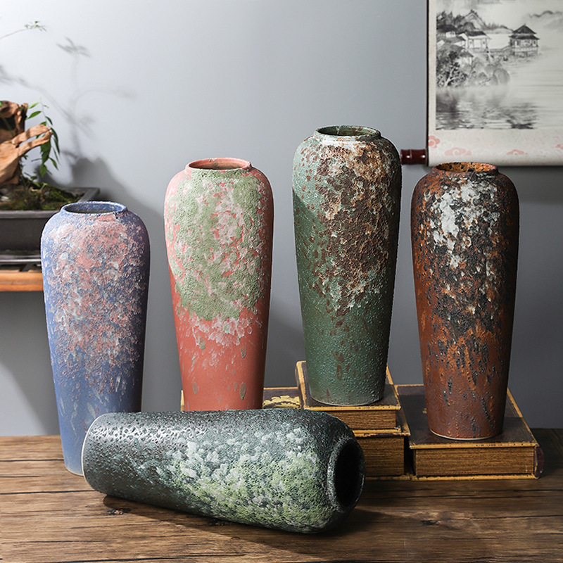 35CM high-end Jingdezhen ceramic retro-style vase home furnishings Jingjifeng flower ware silver willow hydroponic vase