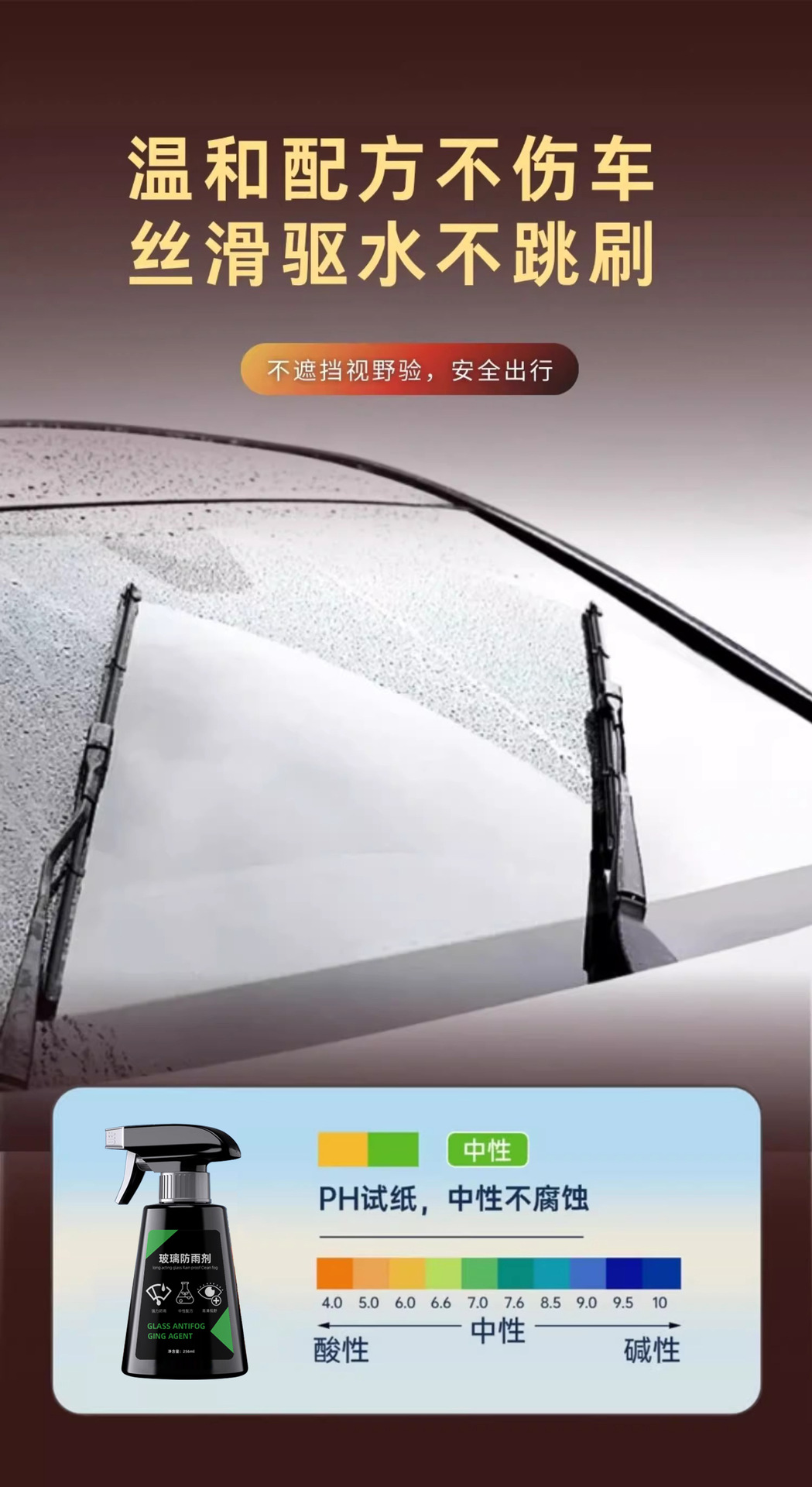 Car Glass Rain Repellent Spray, Waterproof and Rainproof for Windows, Rearview Mirror Rain Repellent, Anti-Fog Spray, Oil Film Remover