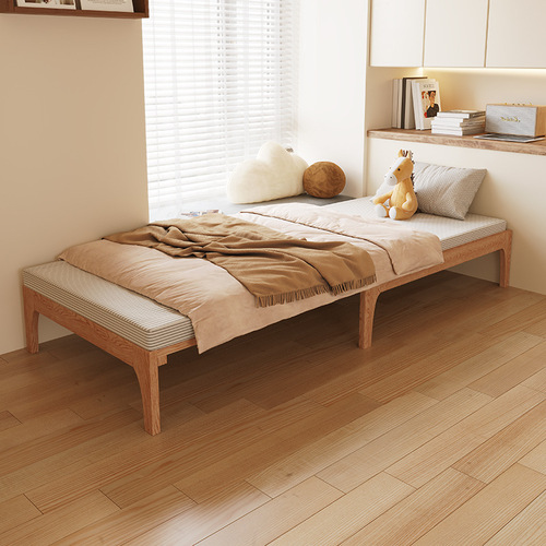 IYR7 Extendable Single Bed for Children 1.2m Folding and Pull-out Bed Frame Modern Simple Design Small Flat Bed Frame without Headboard