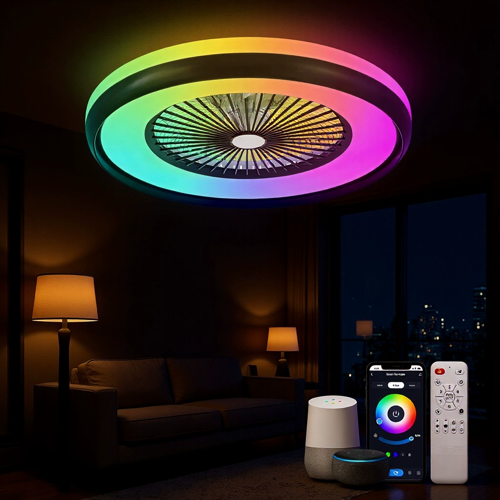 Amazon трансграничные европейские, американские и японские ветряные вентиляторы умные граффити RGB красочные ветряные вентиляторы светильники для спальни кабинет люстры