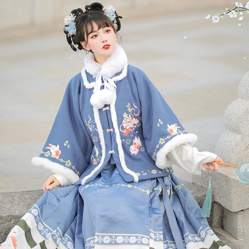 原创国风明制汉服女古装对襟马面裙日常款加绒加厚改良秋冬季套装