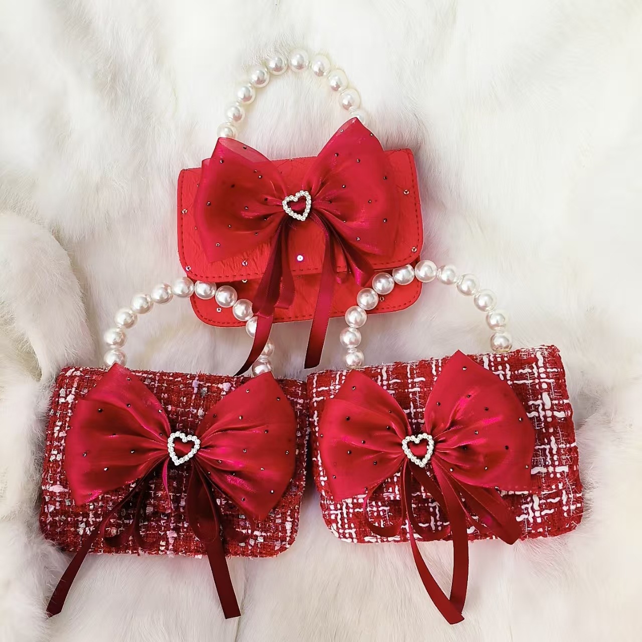 Gran arco rojo bolso de princesa bolso de perla bolso de Año Nuevo bolso de cambio accesorios cadena de hombro