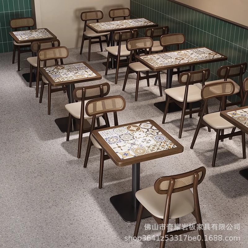 复古圆桌子咖啡厅烘焙甜品小吃港式糖水铺桌椅组合东南亚风格|undefined