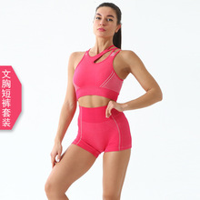 欧美瑜伽服套装两件套背心运动文胸防震跑步瑜伽裤提臀收腹高腰