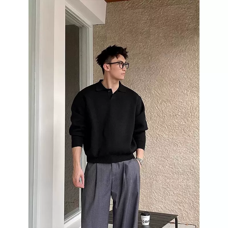 高智感纯色套头毛衣男秋季韩系通勤针织衫轻熟风cleanfit针织上衣