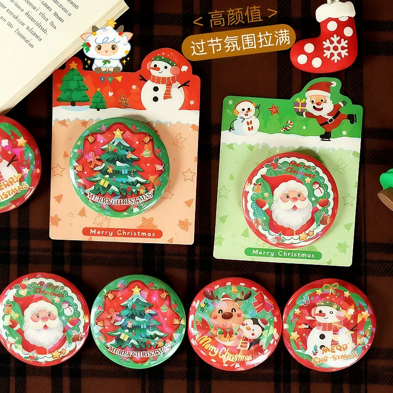 可爱卡通圣诞新款周边镭射工艺胸针徽章吧唧学生安全马口铁底别针