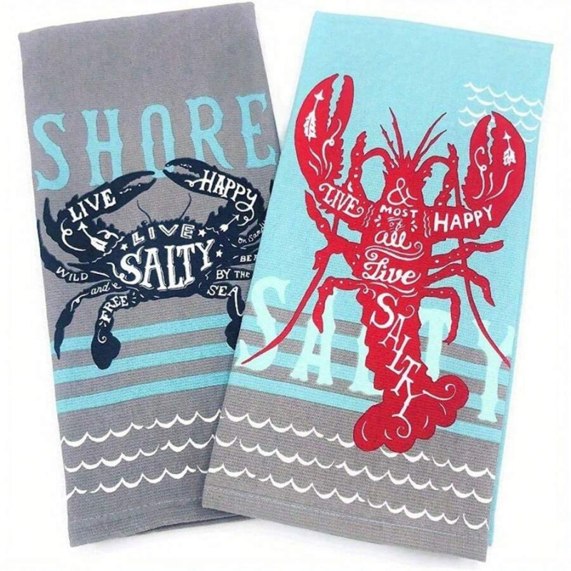 2026 T5006 Export Dropshipping Design Series Fresh Salty Lobster Crab Kitchen Towel Napkin