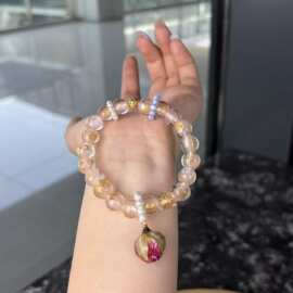 批发原创新款金箔琉璃搭配干枯玫瑰花单圈女款手链手串直播供货
