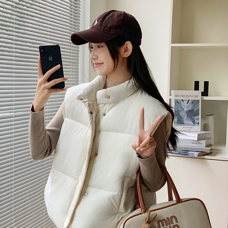 浅蓝色无袖立领羽绒棉服马甲女冬季新款小个子短款保暖面包服外套|undefined