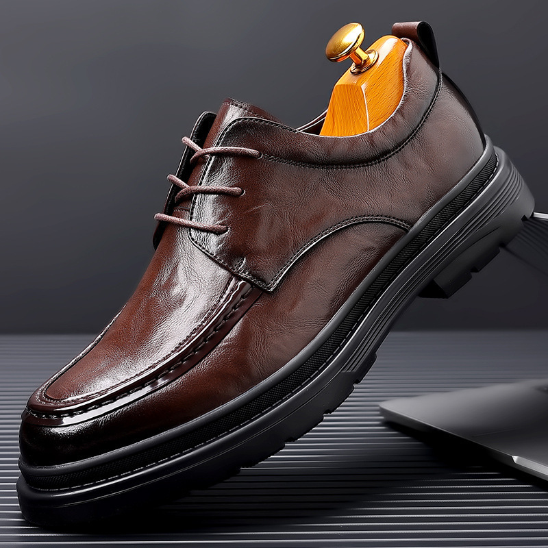 Spring and Autumn New Fashion All-match Hand-held Leather Genuine Leather Men's Shoes Business Dress Cowhide Shoes Men's Casual Lace-up Wedding Shoes