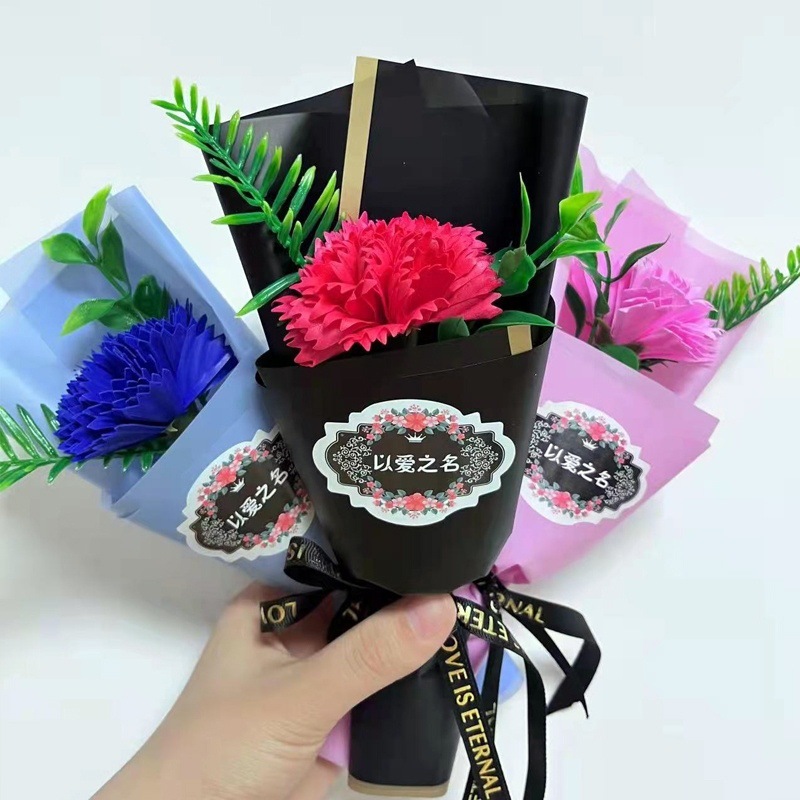 Flor artificial, clavel, ramo único, flor de jabón, venta al por mayor, regalos del día de la madre, promoción de la tienda, promoción de productos transfronterizos