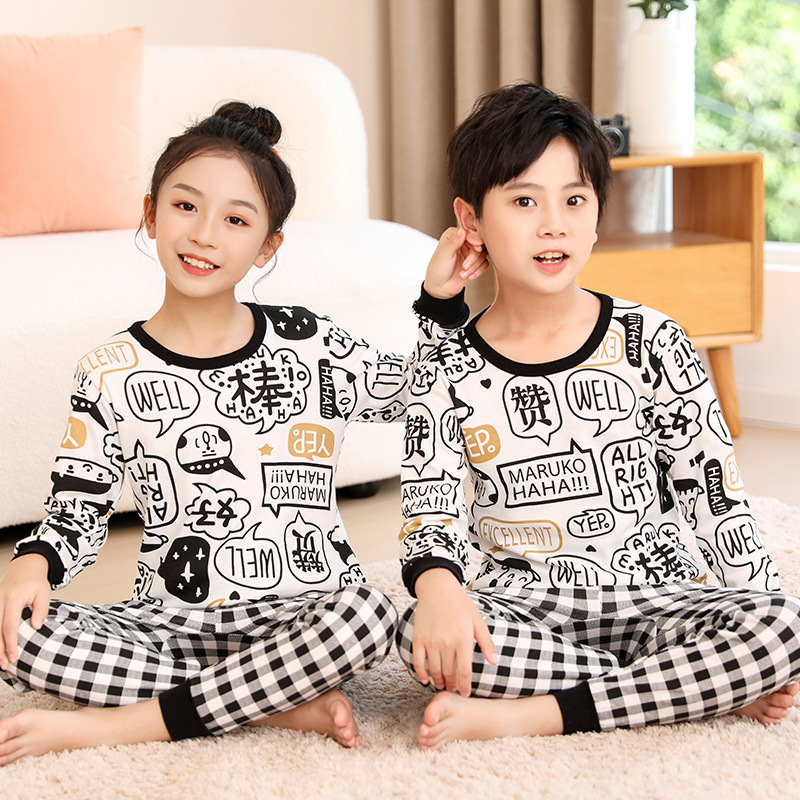 Ropa de otoño para niños nuevos pantalones largos traje de algodón puro niños medianos y grandes niños niñas bebé moda ropa para niños ropa interior a juego 4