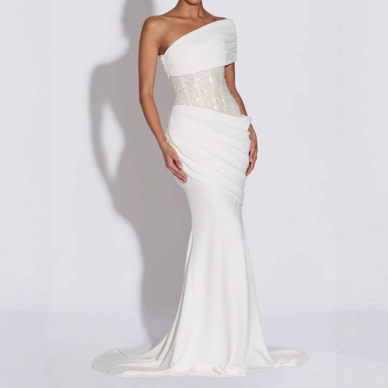 European and American Cross-Border 2026 New Style One-Shoulder Fishtail Dress, Slim-Fitting, Hip-Hugging Long Dress with a High-End Feel