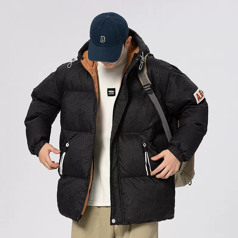 连帽棉衣男冬季新款青少年美式潮牌百搭冬装学生宽松帅气运动外套