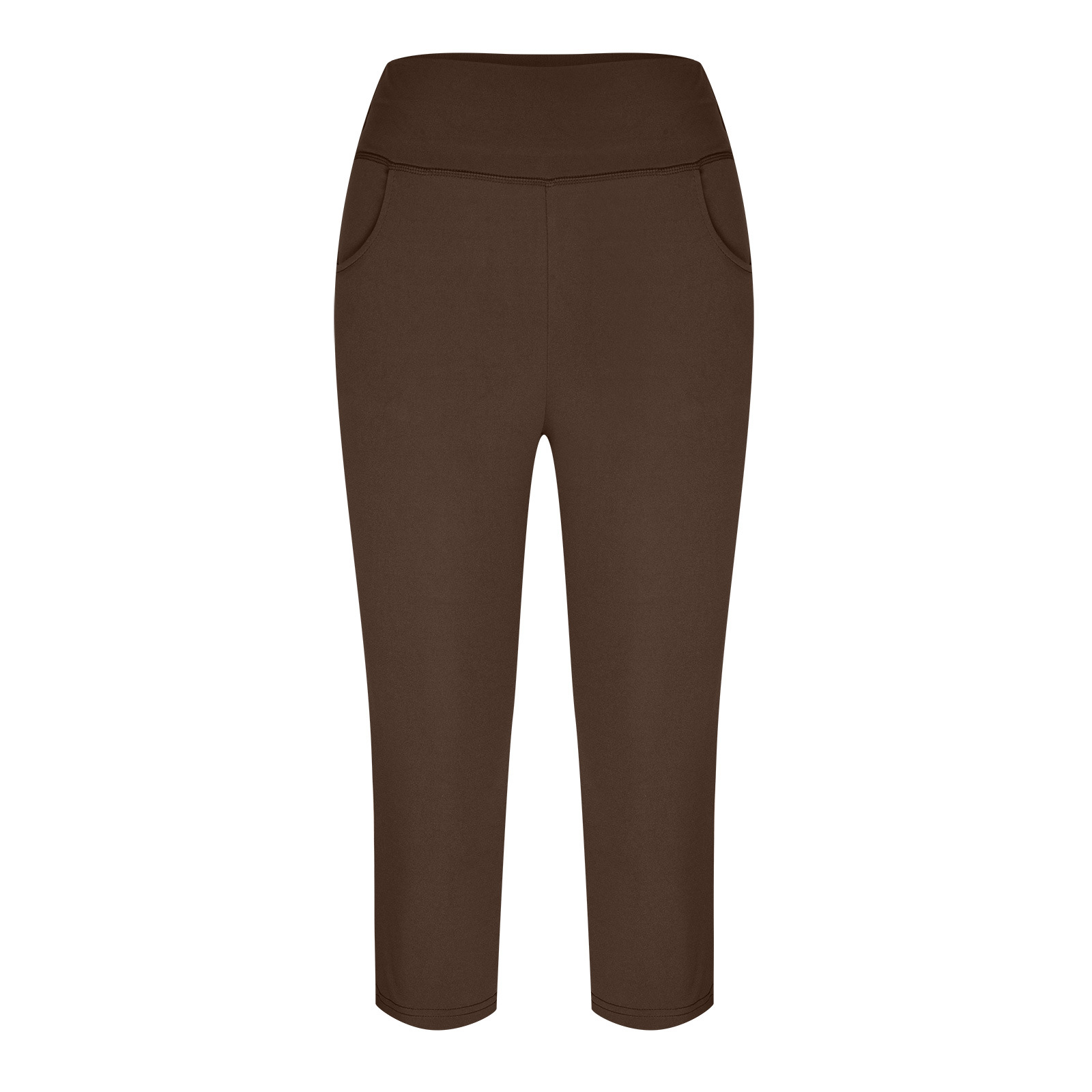 Neue Yoga-Hose für Damen, einfarbig, Vordertasche, hohe Taille, aufgesetzte Tasche hinten, Hip-Lift, Sport-Caprihose_voghion.com