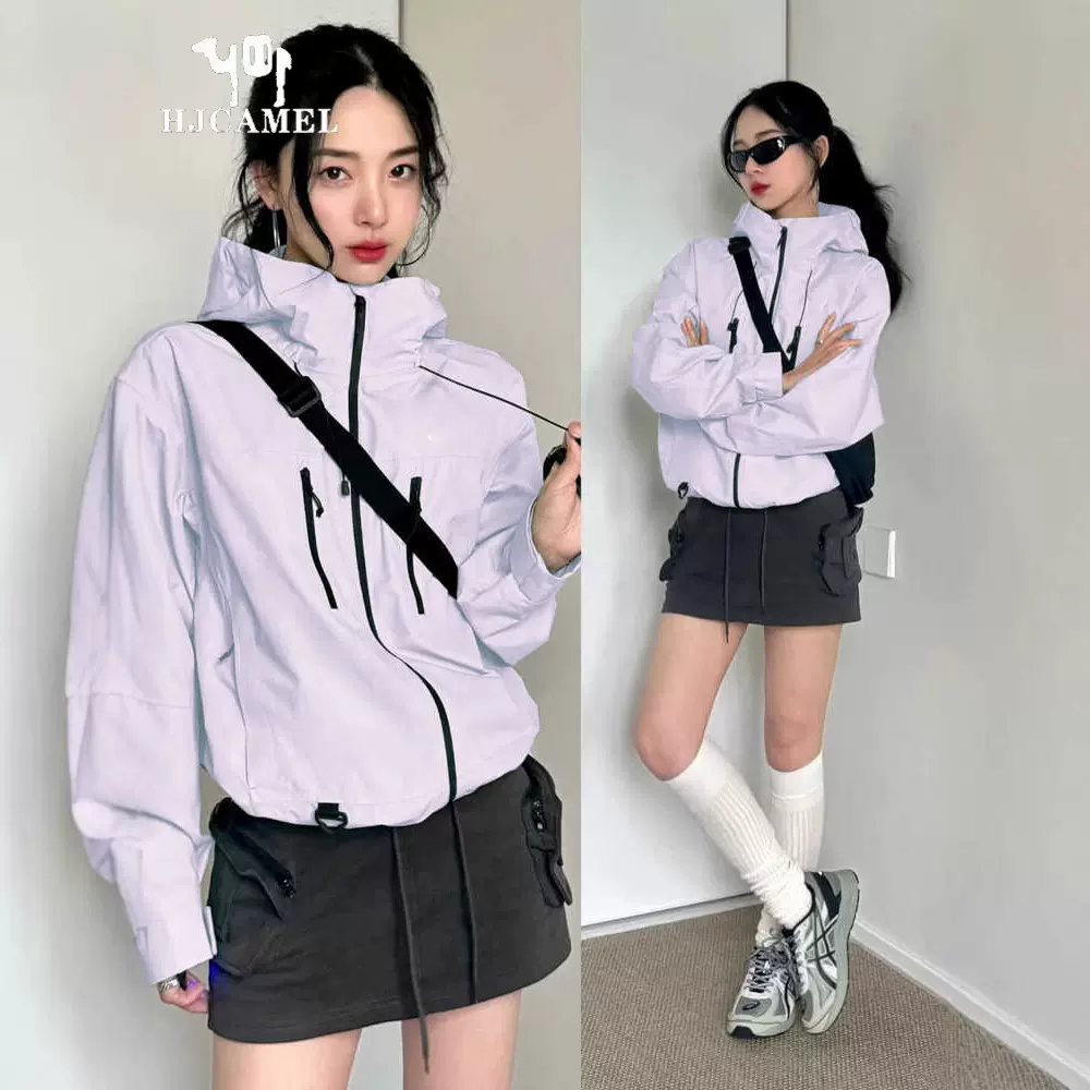 骆驼HJCAMEL短款冲锋衣女新款春秋季2025小个子户外防风运动外套