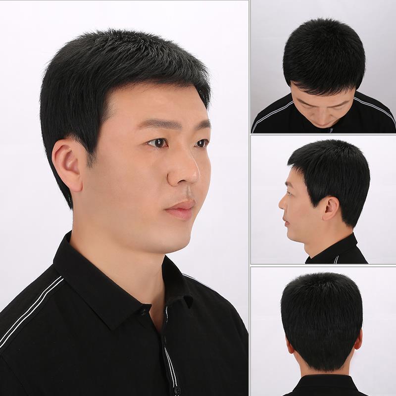 Men's Short Straight Real Hair Wig for Middle-Aged and Elderly, Full Head Cover, Stylish Short Hair, Men's Real Hair Wig
