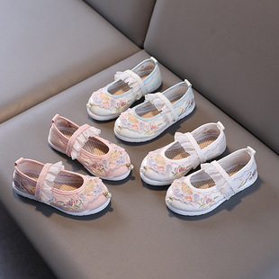 Girls' Hanfu Shoes, Ancient Style, New Chinese Style, Children's Floral Mamian Skirt Performance Shoes, Baby Handmade Ethnic Shoes, Embroidered Shoes