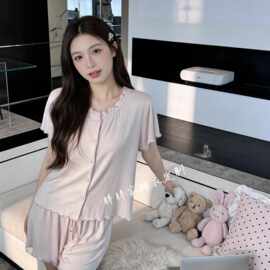 莫代尔睡衣女2026新款春秋季带胸垫长袖宽松甜美粉色外穿家居服夏