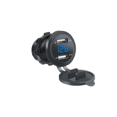 Dual USB Charger Fast Mobil şarj cihazları - round-dual-usb-with-voltmeter-blue-2121a-translucent-waterproof-cover