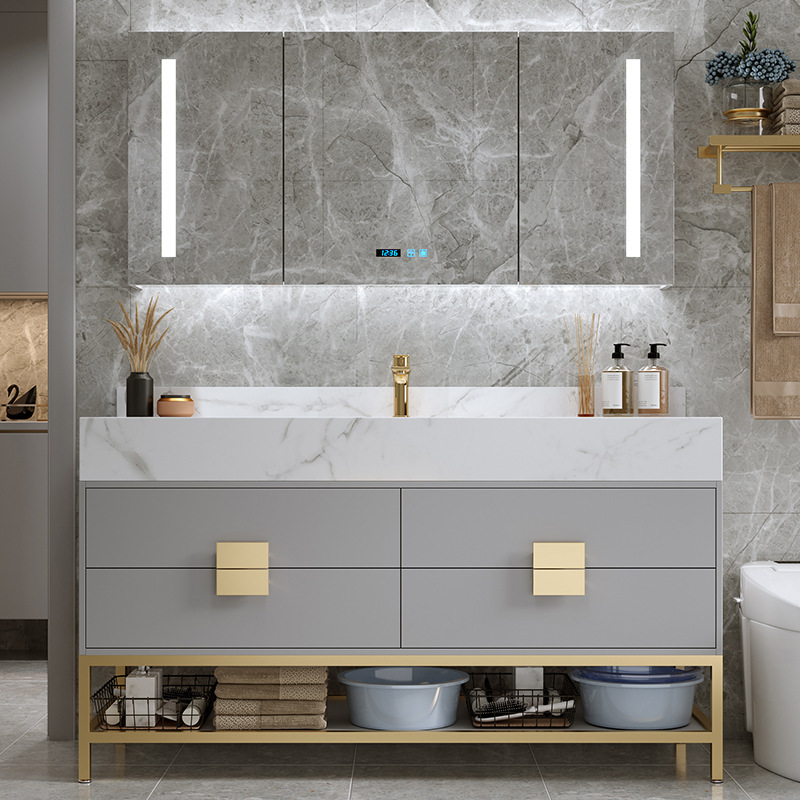 Rock plate integrated modern minimalist double basin bathroom cabinet combination floor wash basin wash basin bathroom