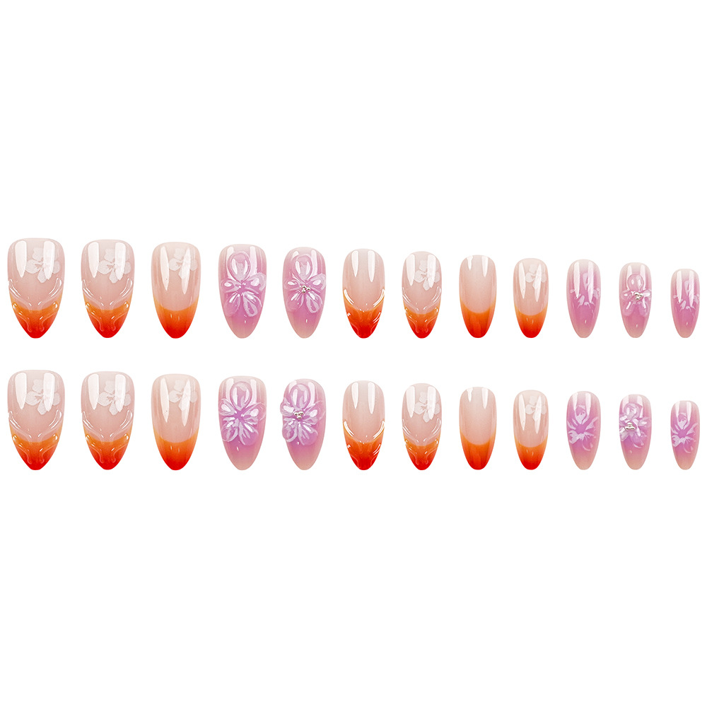 Comercio exterior 3D ondulado estereoscópico flor manicure perla adornada manicure francesa corta almendra elegante parche de uñas
