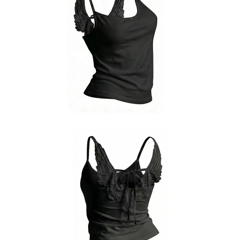 Cross-Border Niche Subculture Angel Wings Camisole Dark Gothic Style Waist-Cinching Slimming Base Shirt Cross-Border Niche Subculture Angel Wings Camisole Dark Gothic Style Waist-Cinching Slimming Base Shirt
