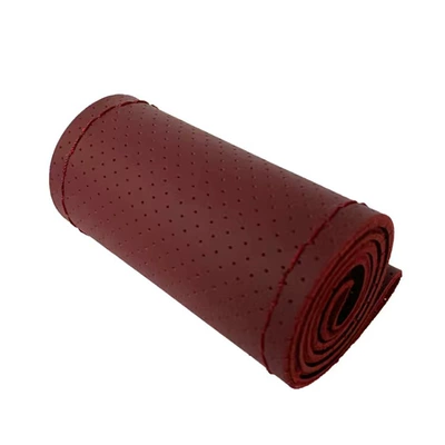 Steering wheel cover, Leather car steering wheel cover - full-hole-wine-red-36cm