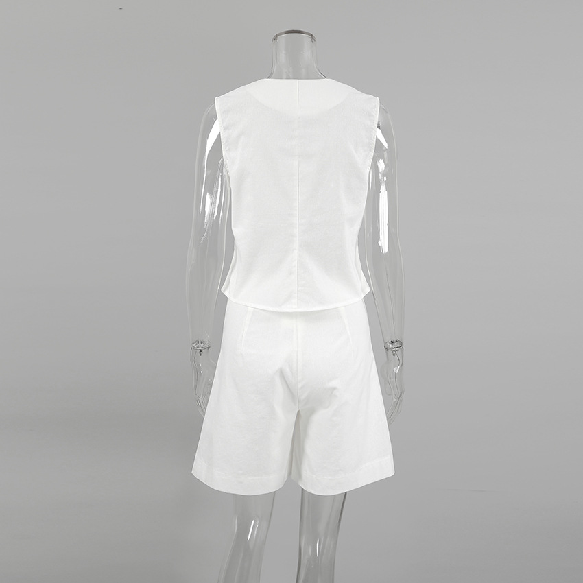 238g Weight Sleeveless Sleeve Length Cotton Fabric Type Pant Co-ord Set Sets Type 2 Pieces Set Quantity Holiday, Daily Occasion V Neck Neckline Regular Fit Fit Type Solid Color Pattern Summer Season Women's Gender Streetwear Style Holiday Daily Women's Streetwear Solid Color Cotton Pant Co-ord Set Shorts Sets 无