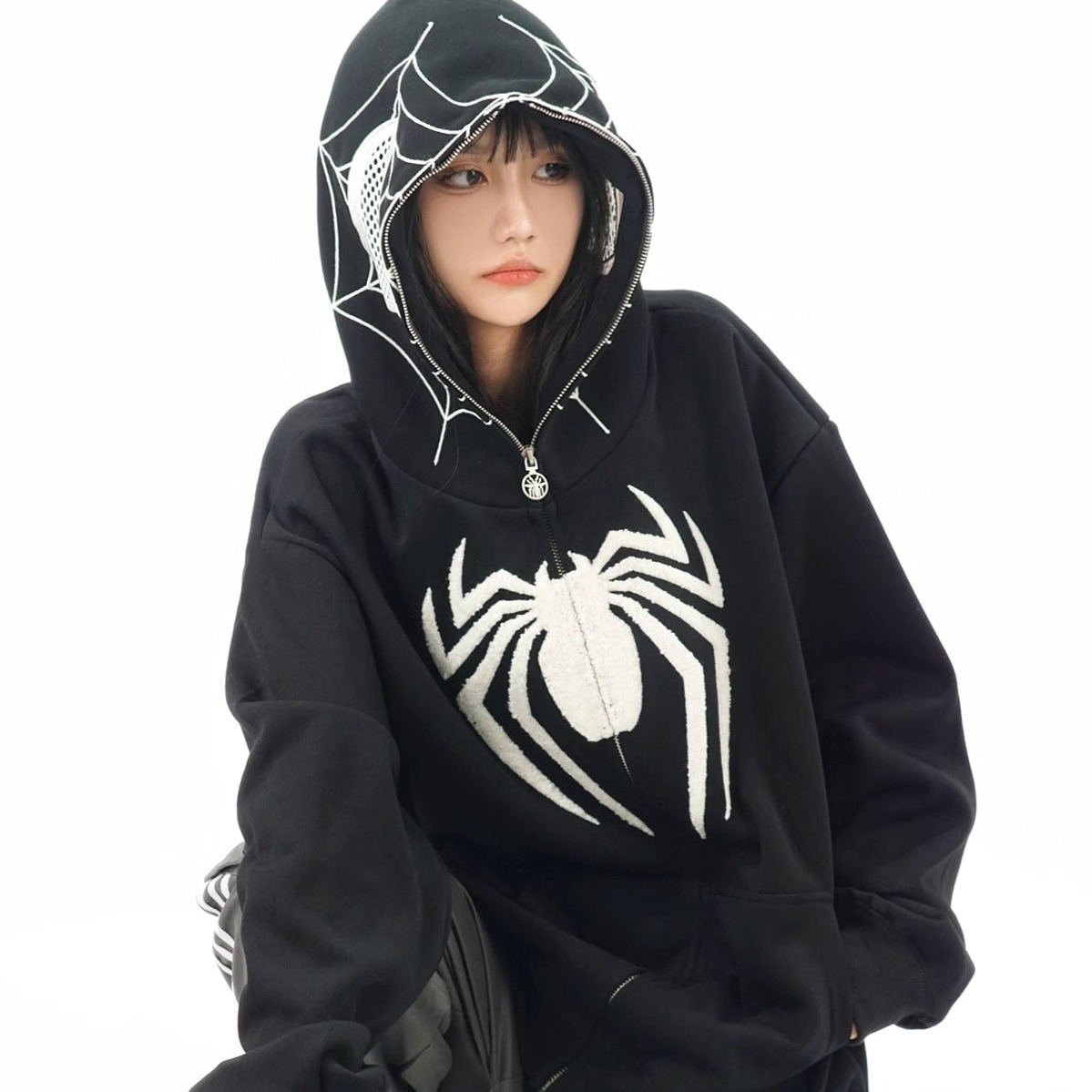 Autumn/Winter American Retro Niche Design Spider-Man Hooded Sweatshirt Zipper Cardigan Chinese Street Style Loose-fitting Jacket