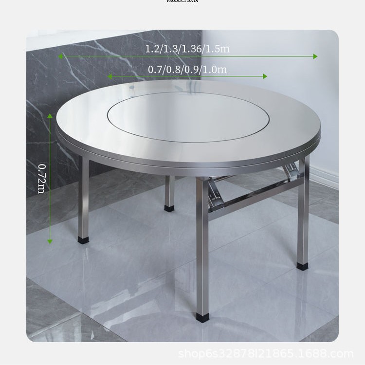 Mesa plegable de acero inoxidable gruesa, mesa de barbacoa comercial doméstica con mesa de comedor giratoria, mesa redonda doméstica plegable de acero inoxidable