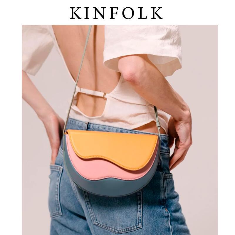 Turkish Niche Bags 2025 New Model Curved Wave Color-Blocking Crossbody Saddle Bag Patchwork Single Shoulder Underarm Women's Bag