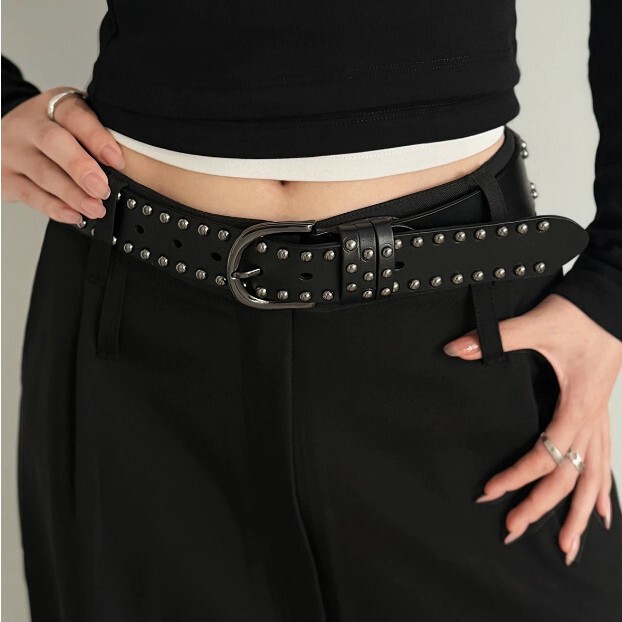American Retro Metal Rivet Pu Leather Belt, Punk Versatile Y2K Accessory, Hip-Hop Design Men's Belt