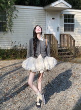 一整套ootd穿搭小香风时尚洋气灰色针织衫蓬蓬裙两件套女2025春装